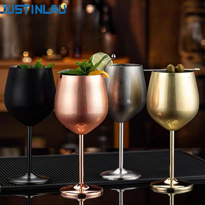 Copa de Vino Tinto y Cócteles JUSTINLAU de 18oz, Acero Inoxidable 304, Copa Alta de Metal para Champán, Estilo Europeo para Bar y KTV