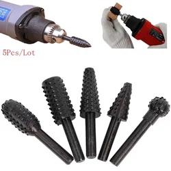 5pcs Drill Bits Metal Rotary Burr Drill Bit Wood File Grinder Milling Rasp Wood Stone Metal Root Carving Milling Cutter Tools