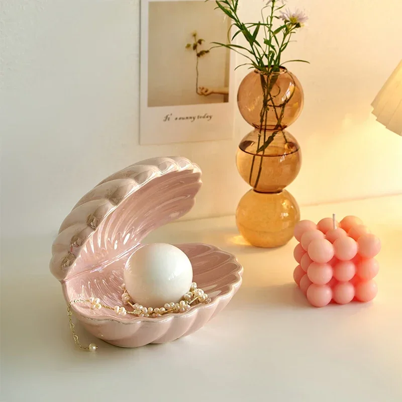 Lovely Shell Pearl Night Light Ceramic Lamp Mermaid Decoration Desktop Decoration Lamp For Bedroom Night Light Decor