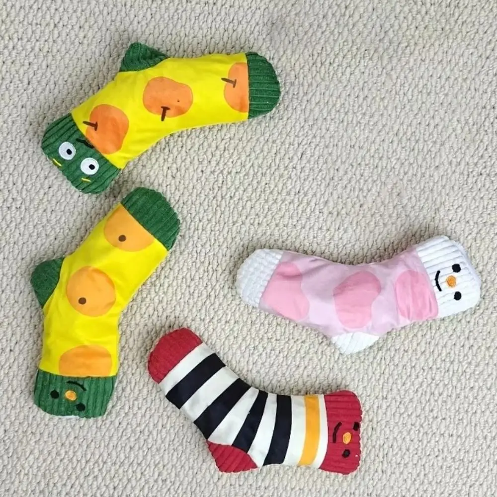 Cute Sound Making Pet Toys Treat Dispenser Bite-Resistant Squeaker Toys Durable Cartoon Socks Toys Teeth Grinding