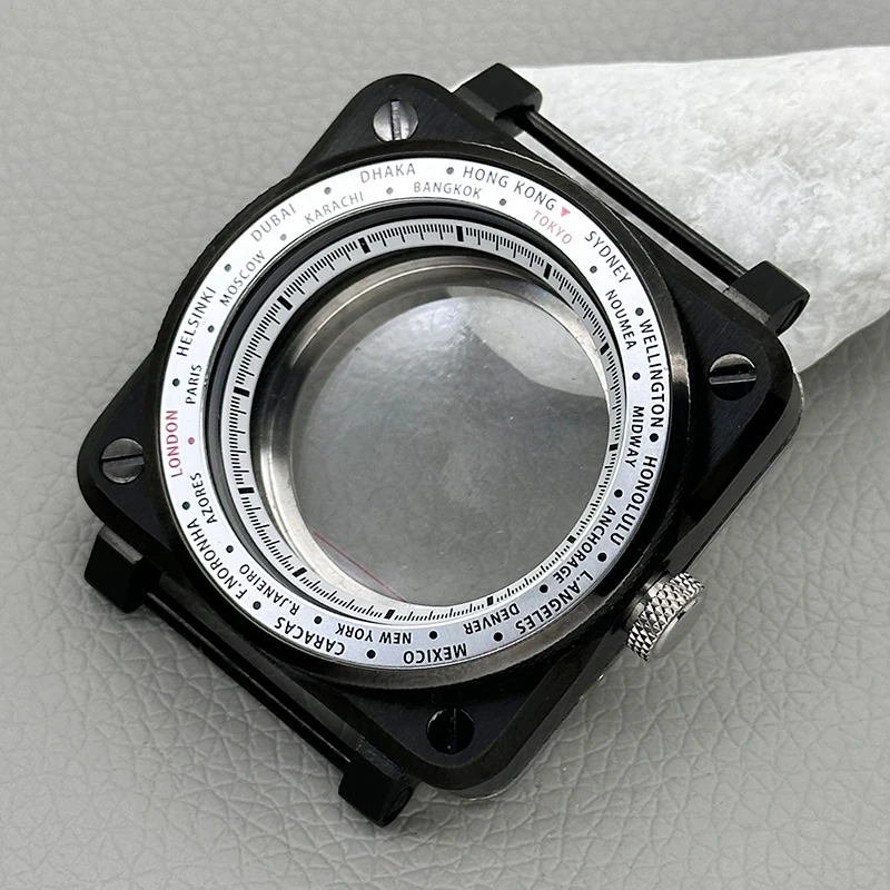Mod 42mm Schwarzes Quadratisches Piloten-Cockpit-Gehäuse mit Transparenter Rückseite Passend für NH34 NH35 NH38 NH36 4R 7S Uhrwerk Saphirglas Uhrengehäuse-Teil – Detail 12