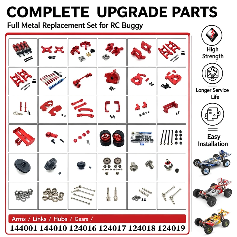 WLtoys 124016 124017 144010 144001 1/14 RC Car Metal Kit Pull Rod Swing Arm Steering Shock Absorber Car Shell Tire Upgrade Parts