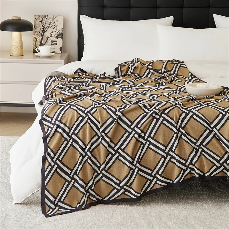 Classical Check Knitted Blanket Brown Bedspread Modern Decorative For Sofa Throw Warm Living Room Bedding Home Decorate