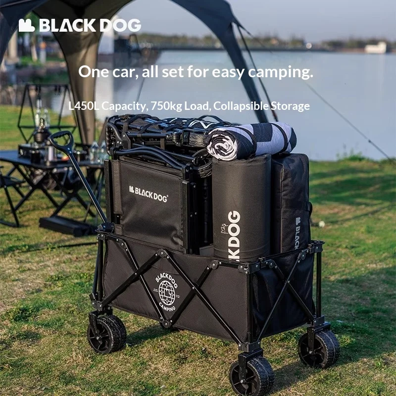BD 4-Wheel Foldable Metal Outdoor Camping Car Trolley with Stall Table Board Black 101x54.5x55x107cm