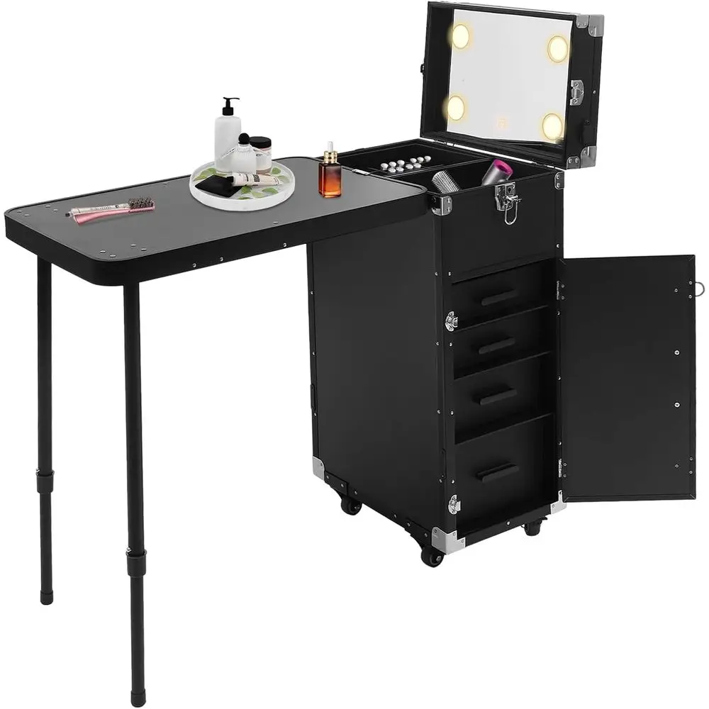 

Portable Rolling Nail Table with 4 Lights, 110.23Lbs Capacity, 14.96x10.75x27.36 (Black)