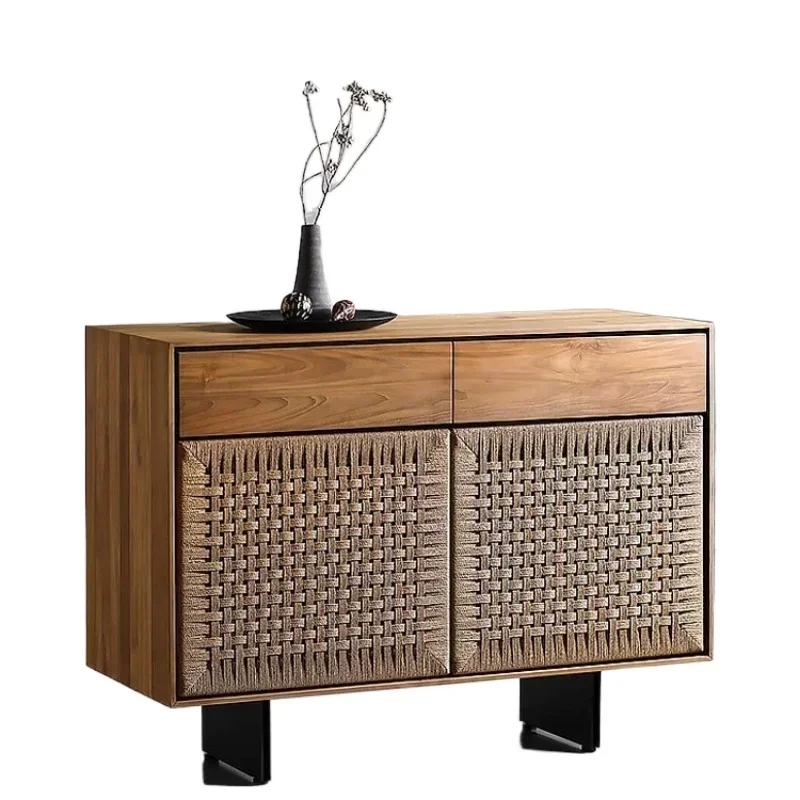 American soli d wood rattan dining sid  ca binet medieval sid e cab inet Japanese sim ple storage locke