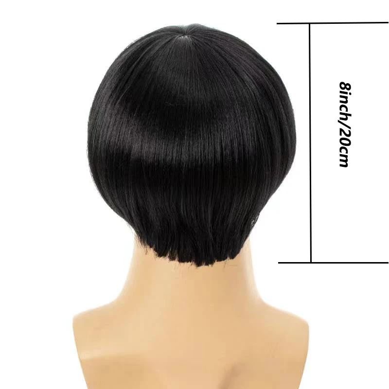 Men's Straight Jet Black Mushroom Wig with Bangs and Glasses Frames Two-Piece Set, Short Bowl Cut Funny Nerd Wig Synthetic Fiber