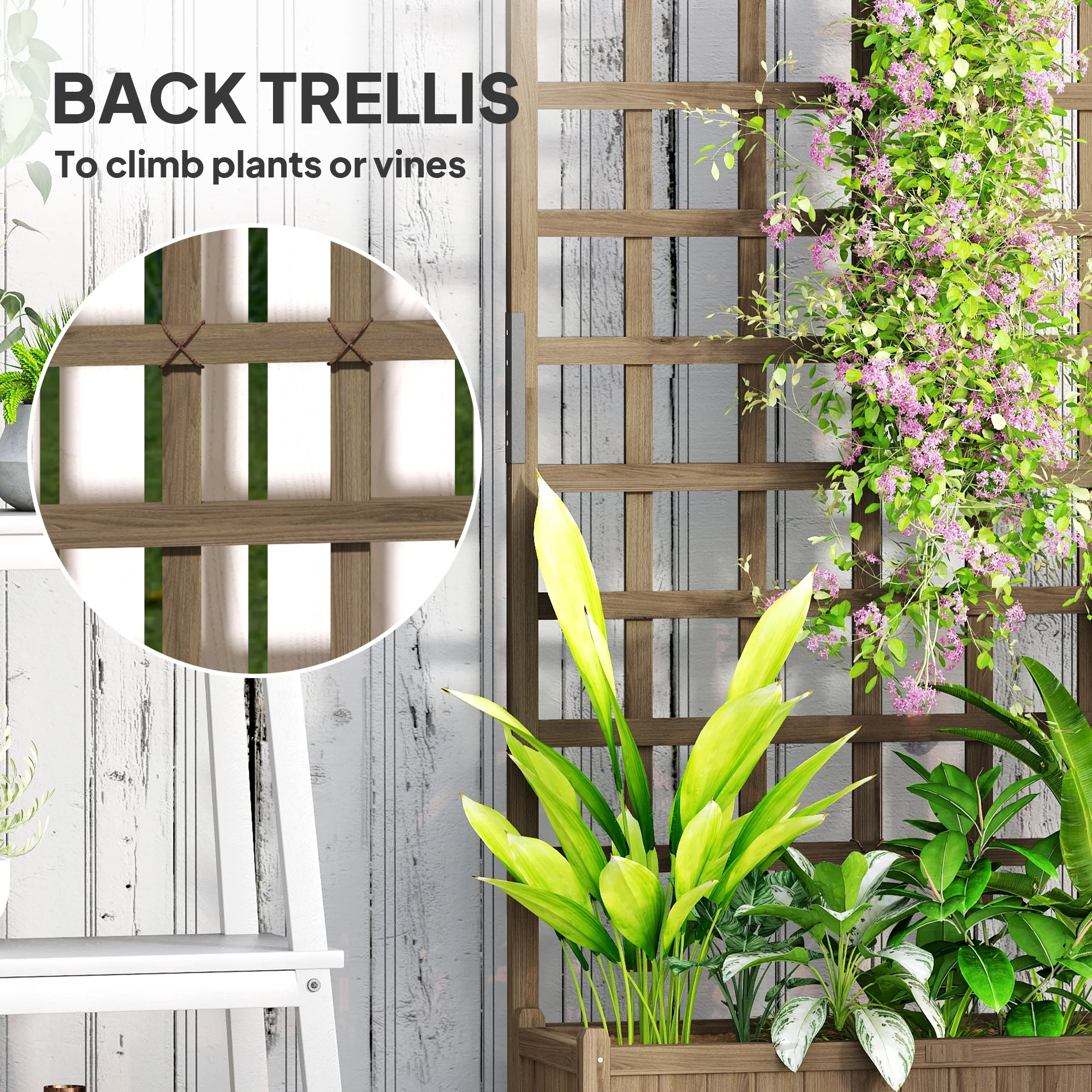 Wooden Trellis Planter, Raised Garden Bed with Wheels and Bed Liner