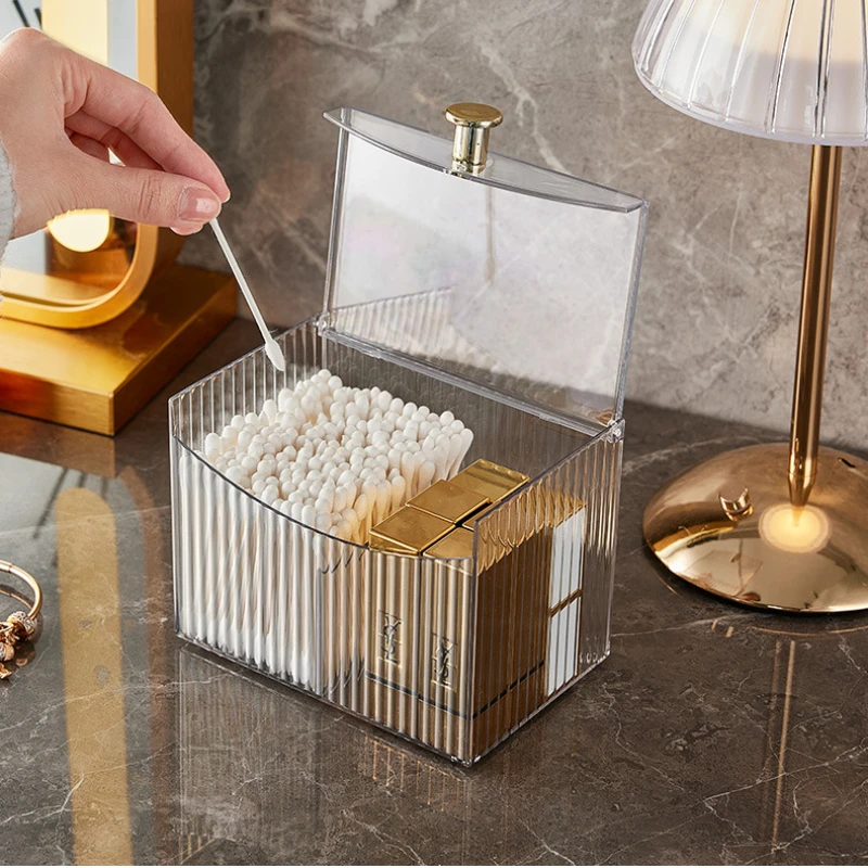 Transparent Cotton Swab Storage Box Green Clear Cosmetic Sponge Holder Cotton Pad Jewelry Organizer Dental Floss Container