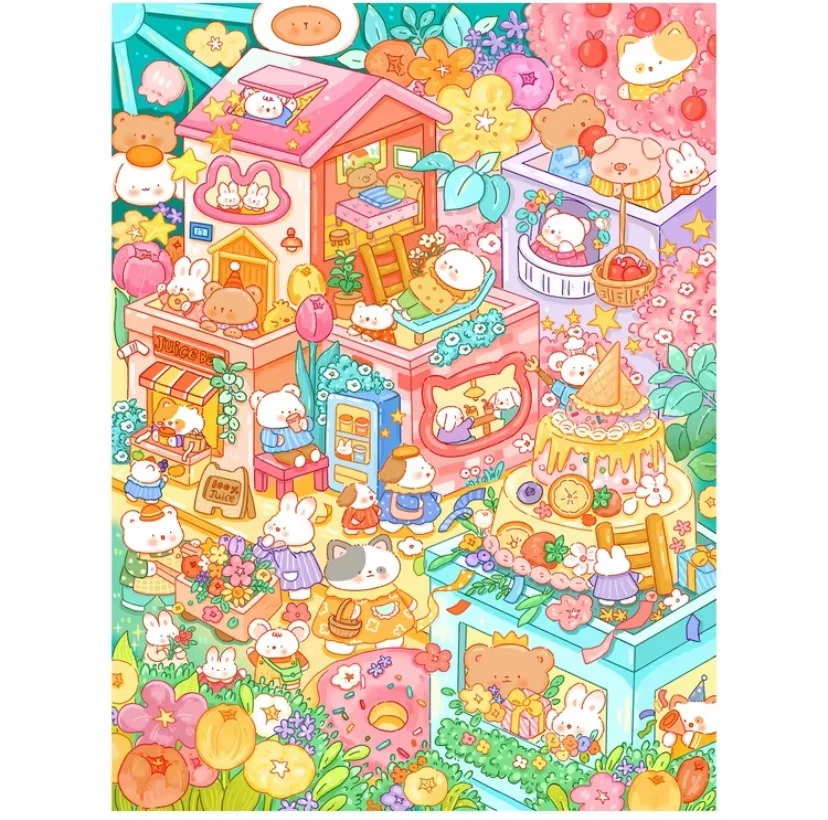 Oil Painting By Number Handmade DIY Animal Town Cartoon Canvas Art Wall Decor for Game Room or Living Room Gift Frameless
