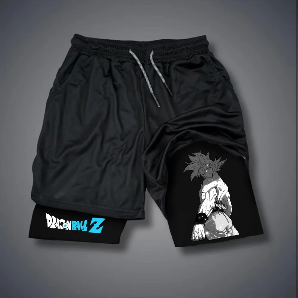 

2025 Anime Training Shorts with Right Thigh Dragon Ball Graphic Golden Staff Yellow Circle Four Red Stars Adjustable Drawstring