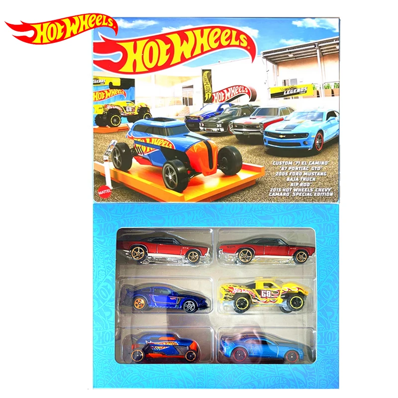 Оригинальные автомобильные мультипакеты Hot Wheels, 6 автомобилей, литые под давлением 1/64 Pontiac GTO Ford Mustang, детские игрушки для мальчиков на день рождения