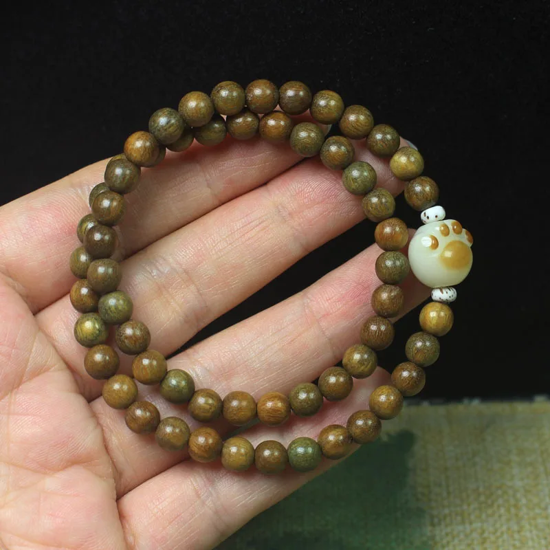 6mm Double Loop Green Sandalwood Bracelet with Light Fragrance Lotus Beads for Women Gifts