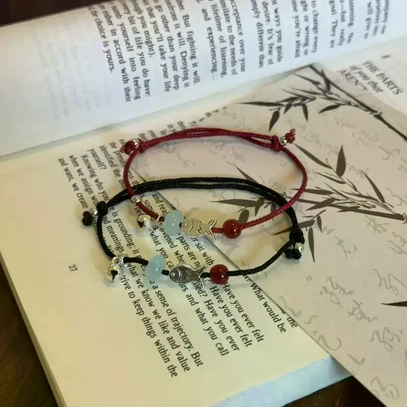 Couple's Beaded Bracelets Red String Woven Lucky Carp Fish Neptunian Year Good Luck Gift Study Success Lucky Charm Hand Cord