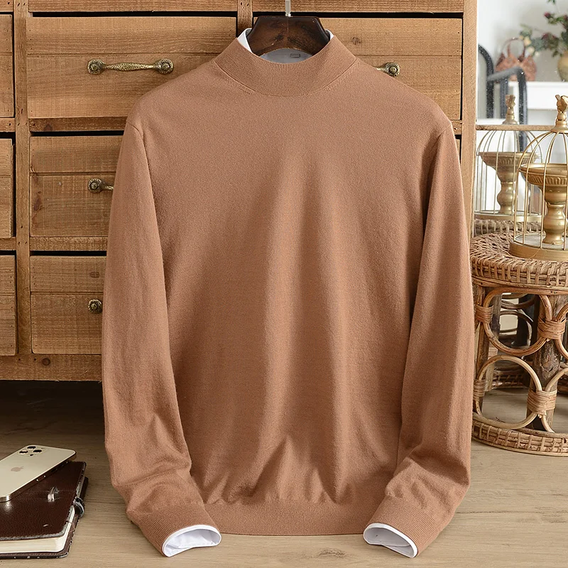 

Autumn and winter worsted men's 100% pure cashmere sweater thin high-end semi-high collar solid color bottoming sweater's