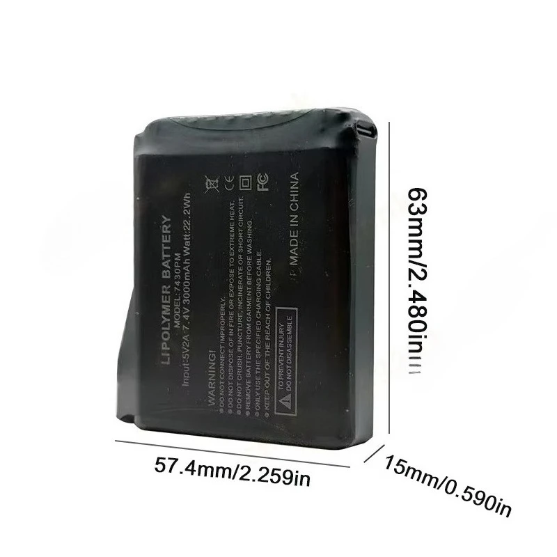 7.4V 3000mah Heated Gloves Battery Lithium Batteries for Heating Vest, Socks, Shoes,Winter Antifreeze Heating Batteria 755060-2S