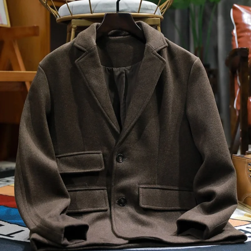 

New Brown Men's Suit Jacket Flat Collar Single Breasted Design for Autumn and Winter, Loose Business and Casual Men's Clothing