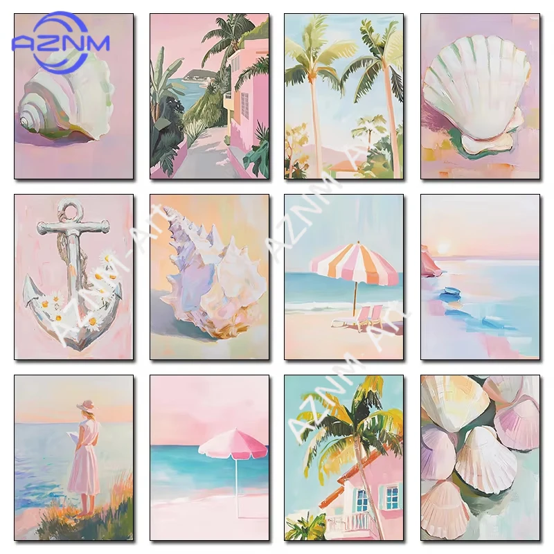1PC Painting Seaside Pond Koi Shells Pearls Coral Poster Can