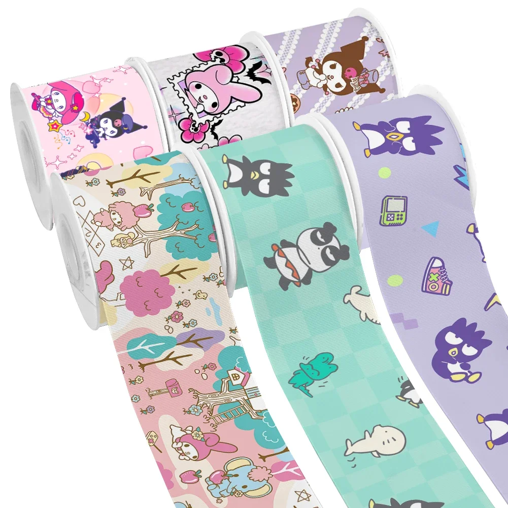 50 Yards Kuromi Japanese Sanrio Melody Characters Kitty Pattern Printed Grosgrain Satin Ribbon for Gift Wrapping Hair Bow Craft