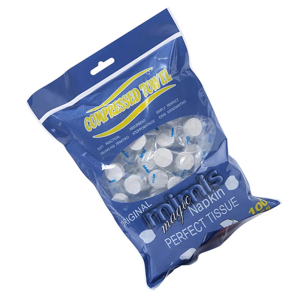 100Pcs Mini Compressed Disposable Towels Non-Woven Travel Camping Makeup Removal Soft Expanding Tissue Convenient for Outdoor