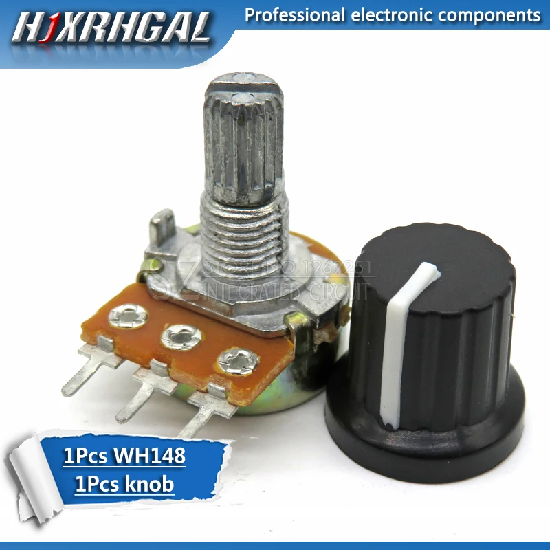 1pcs WH148 B10K B20K B50K B100K 3pin 15mm 1K 2K 5K 10K 20K 50K 100K 250K 500K 1M hjxrhgal + 1pcs knob Potentiometer knob