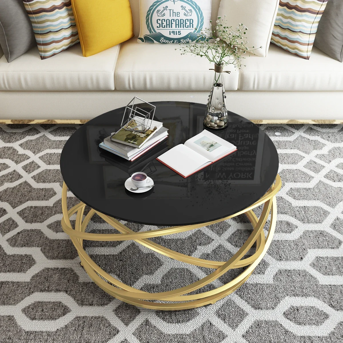 

Living Room Coffee Table Entrance Hall Golden Design Marble Modern Round Coffee Table Neat Mesa Auxiliar Salon Balcony Furniture