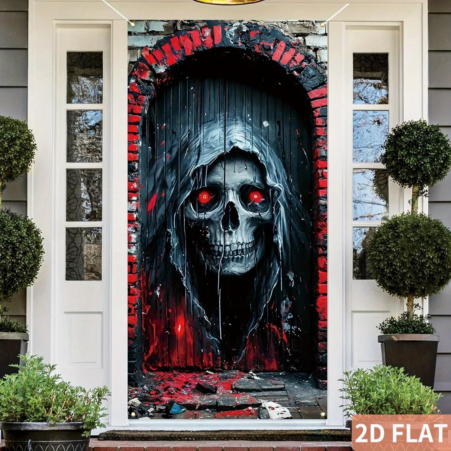 Flaga zewnętrzna 2D płaski szkielet czaszka, nakładka na drzwi na Halloween, straszna horrorowa impreza, baner na gank z czaszkami z filmów grozy