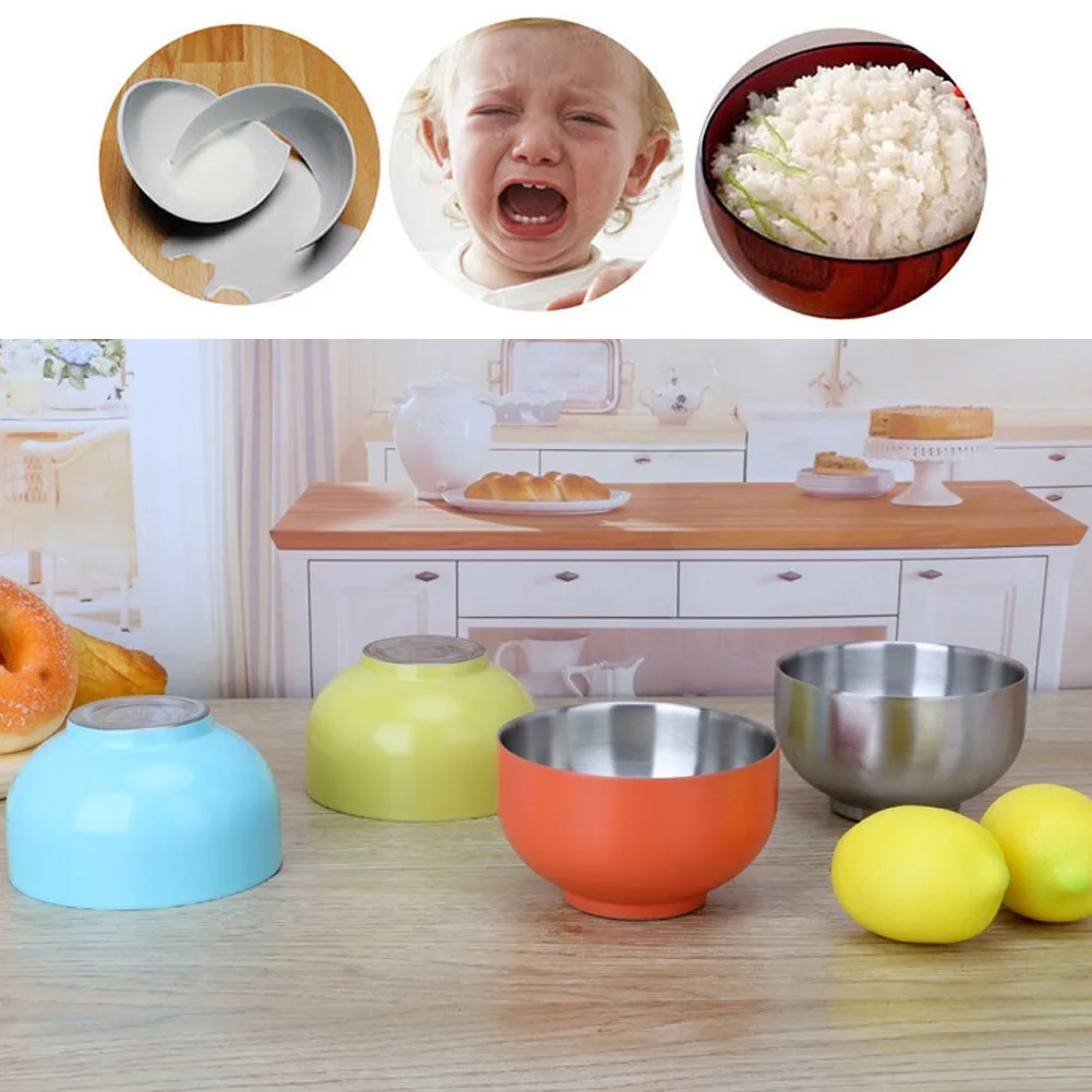 

14cm Stainless Steel Double Layer Bowl Thickening Anti-Scald Kids Toddler Soup Snack Silver Unbreakable Drop Proof