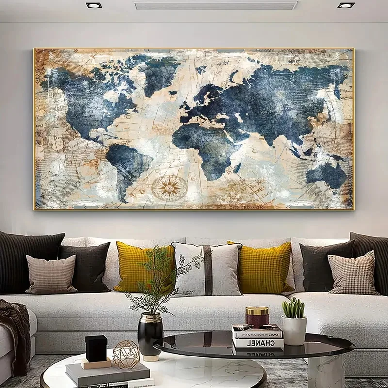 1pc Canvas Poster Vintage Art World Map Poster Decor Wall Art Posters Bedroom Living Room Corridor Wall Decoration Ideal Gift view 6