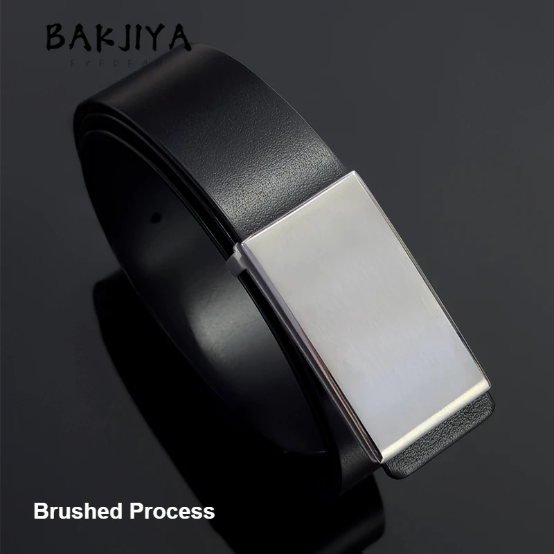 35mm Solid Pure Titanium Belt Buckle Double-Layer Smooth Clasp Rustproof Durable Men Black Leather Belt Waistband for Jeans Suit