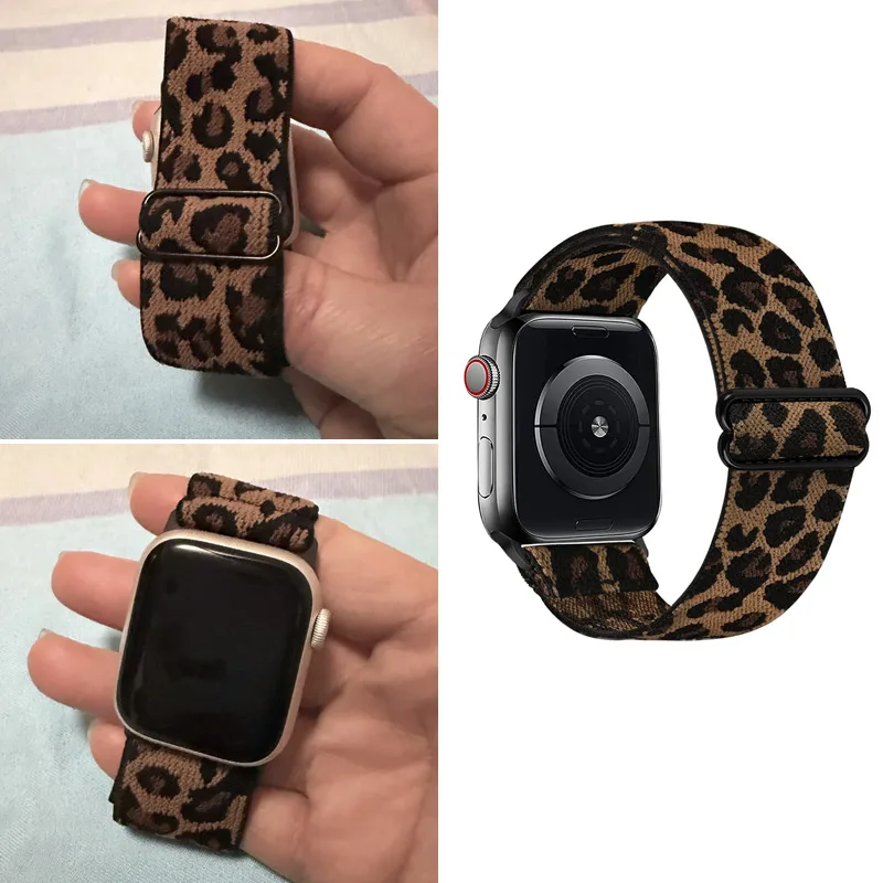 Leopard Stretchy Nylon Watch Band Compatible With iWatch  Adjustable Leopard Strap For Apple Watch Series 11 10 9 7 6 5 4 3 SE