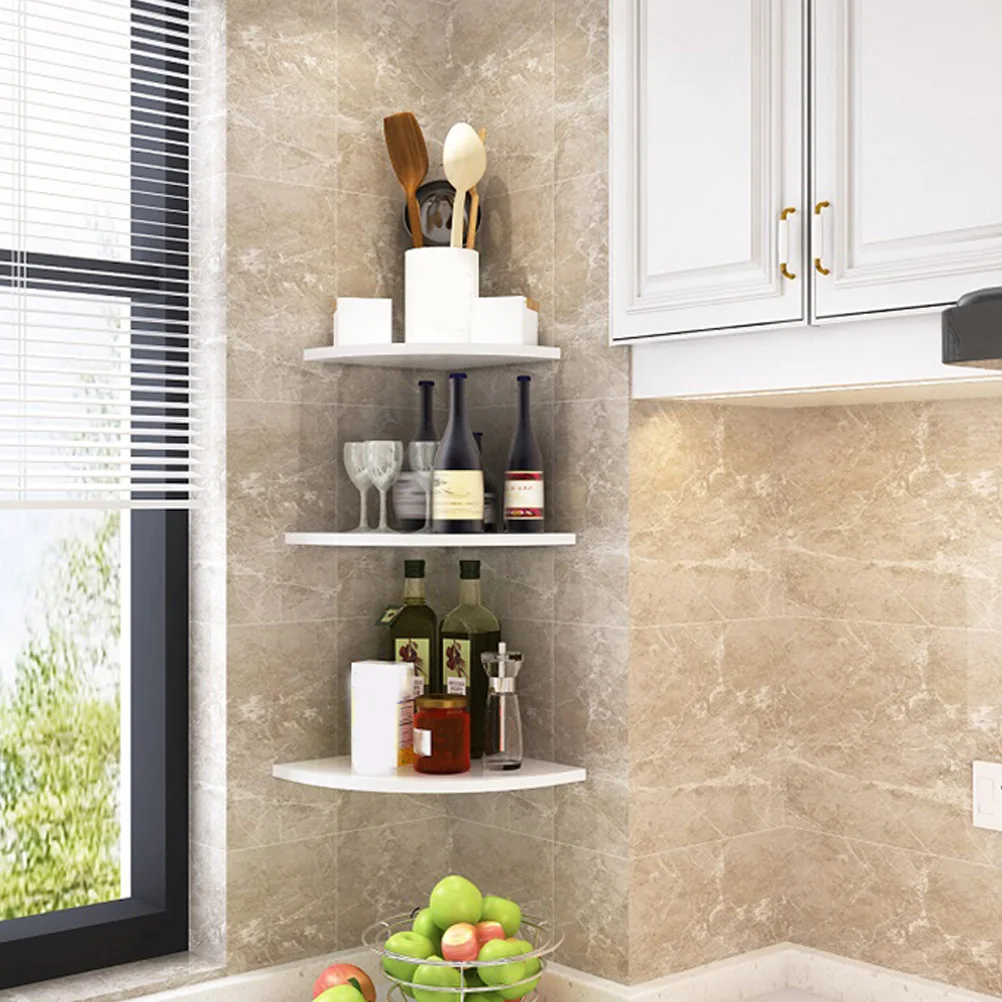 

1pc 25/28cm Triangle Fan Shape Wall Corner Shelf Wall Mounted Floating Shelf Storage Rack for Bedroom Living Room Bathroom