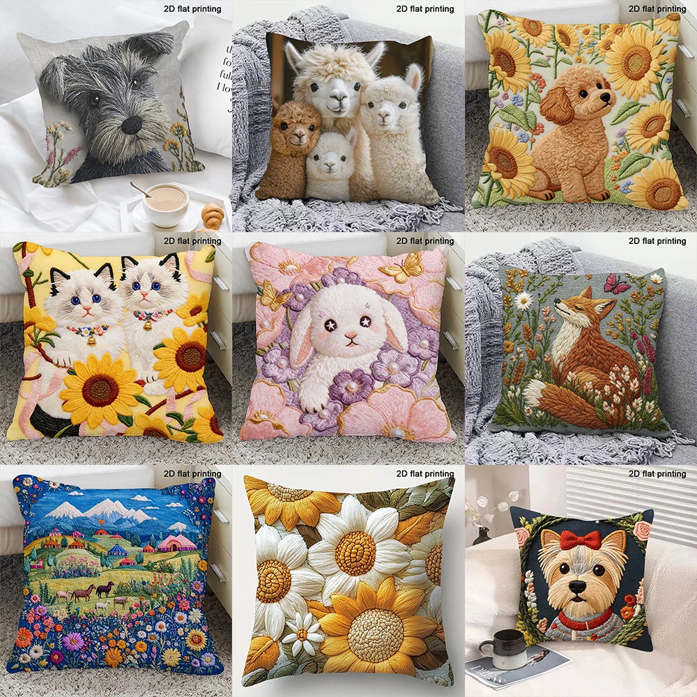 1pc Adorable Animal and Floral Patterned Pillow Covers Sofa bed cushion cover home bedroom decoration