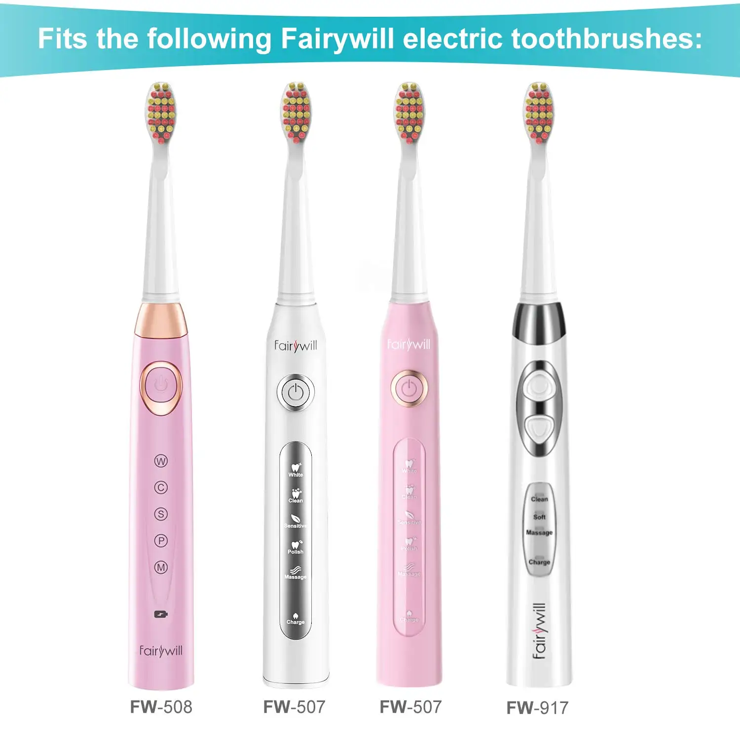 Fairywill 전동 칫솔 교체 헤드, FW-2001 헤드 칫솔용 4 헤드 세트