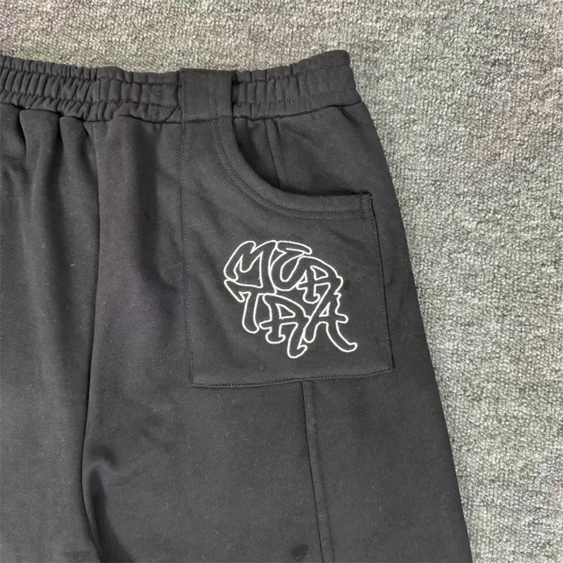 Mertra Black Shorts Men Women Embroidery Logo Casual Shorts Pure Cotton Jogger Drawstring Sweatpants