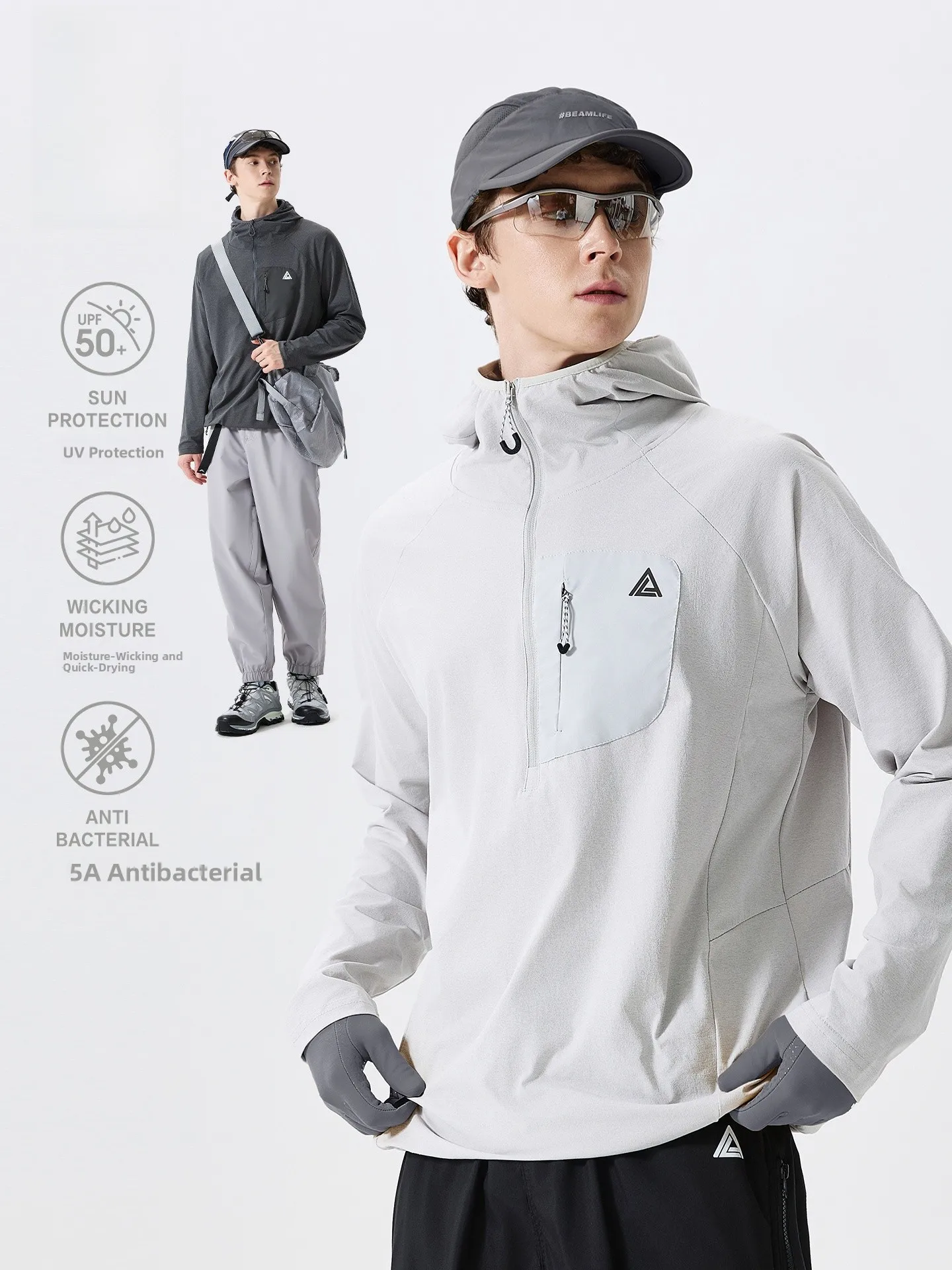 

LAZY DAY Outdoor Men's Long Sve T-irt Qui Dry Moisture ng Zipper Hooded Sports Top Youth Faion Autumn Wear