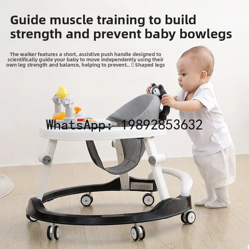 r15Baby Walker Anti-O-Leg Multifunctional Anti-Fall Anti-Rollover Walking Aid Sit-on U-Shaped Stroller