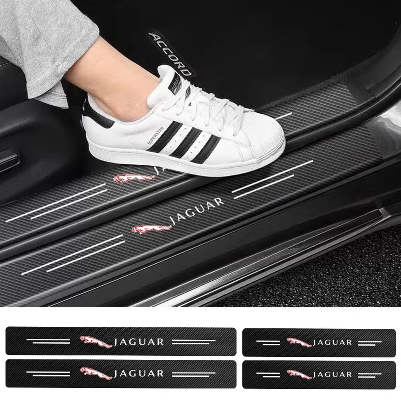 

4pcs Carbon Fiber Car Door Sill Protector Film Auto Threshold Stickers For Jaguar X-TYPE F-PACE S-TYPE XE XF XJ XK XJR XFR XJS