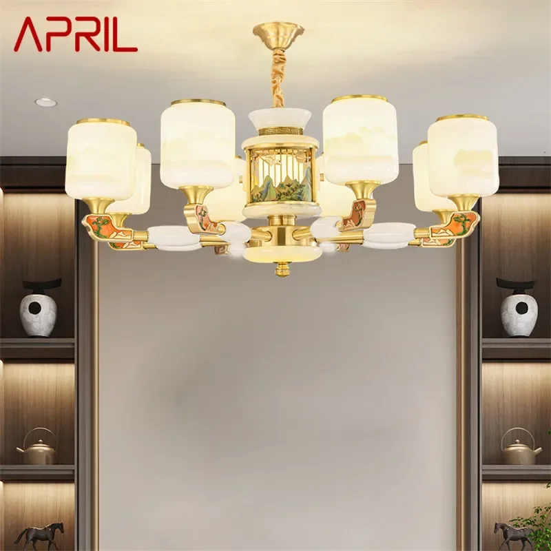 APRIL Contemporary Luxury Brass Pendent Lamp  Chinese style Living Room Dining Room Bedroom Villa Hotel Sample Room Chandelier