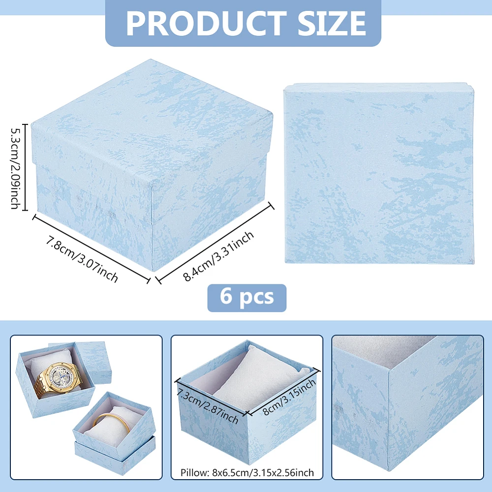 6 Pack Watch Gift Box Bracelet Display Case with Pillow Jewelry Box for Anniversary Birthday Men Women Bangle Watch Packaging