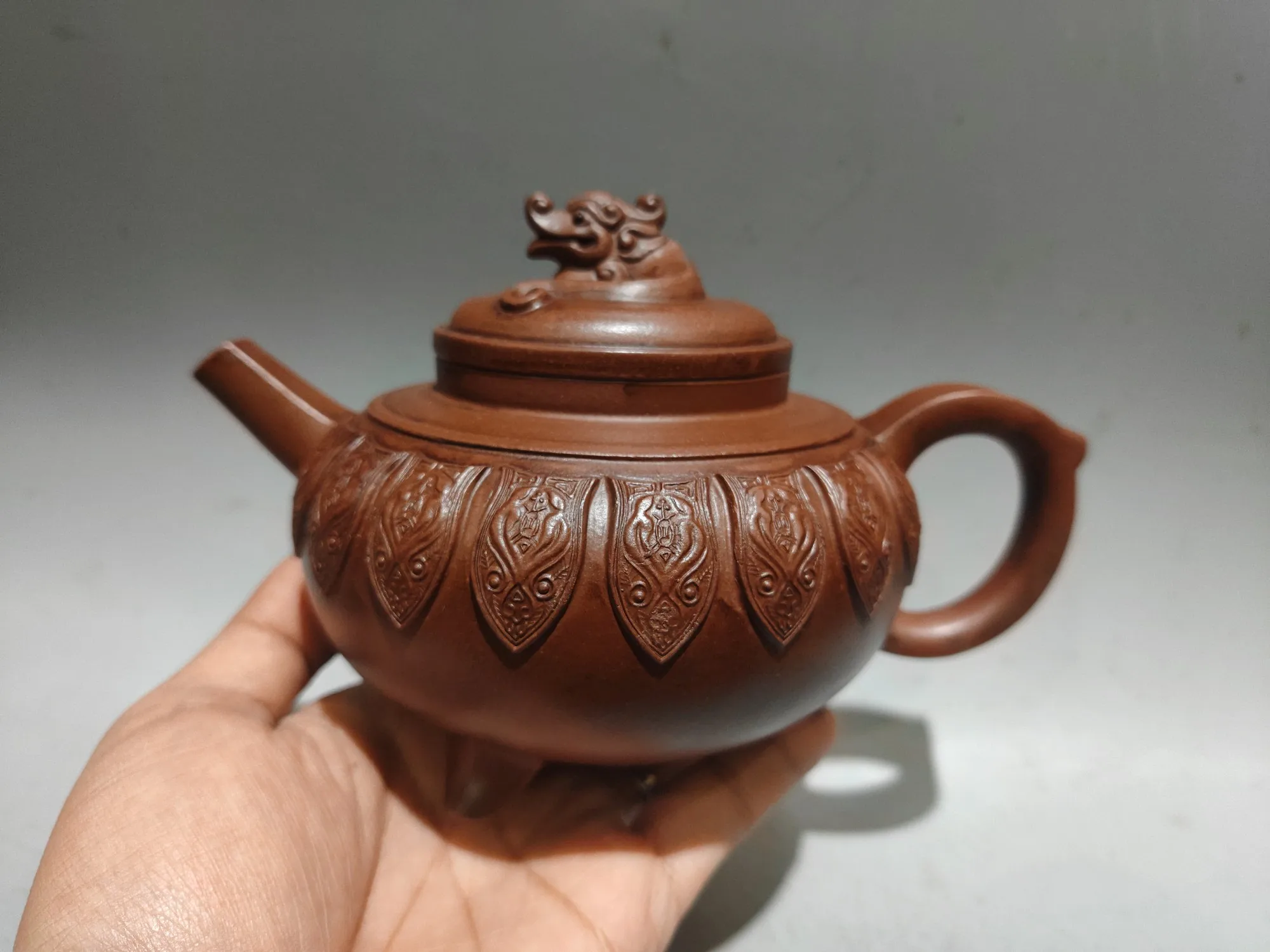 Old Chinese Handicraft Enameled YiXing Zisha (red stoneware) Teapot,Three-legged Chi Dragon Pot, Free shipping