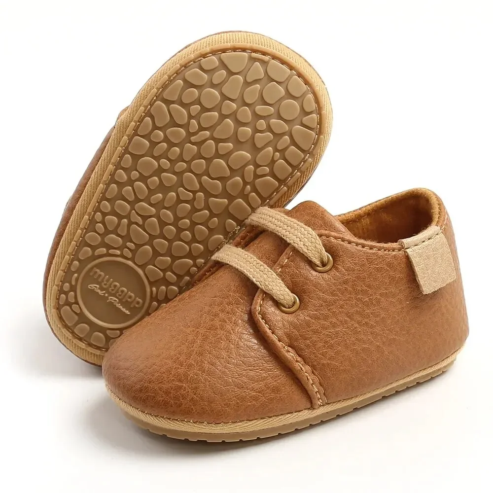 MRovior-Chaussures rétro en cuir PU pour bébé, souliers pour enfant, nouveau-né, garçon, fille, semelle en caoutchouc, anti-alde, premiers pas, mocassins unisexes