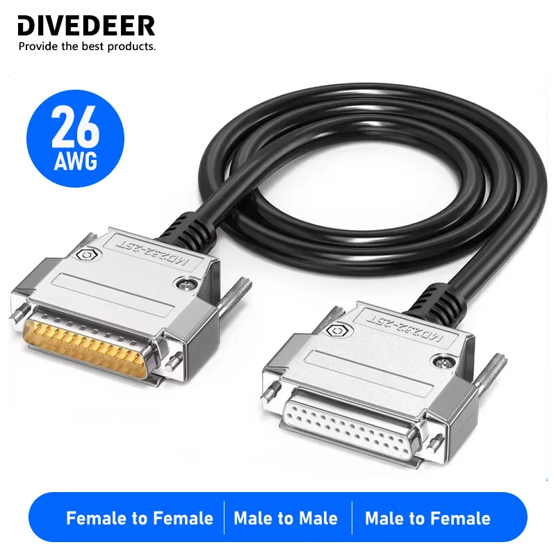 DIVEDEER DB25 Extension Cable Pure Copper Data Connector 25-Pin Parallel Printer Cord Male to Female 26AWG Male to Male