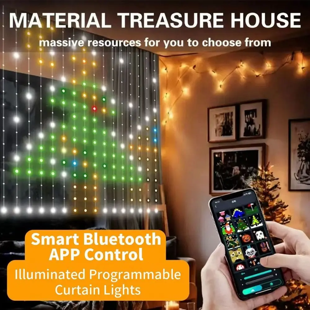 APP Controlled Fairy String Lights DIY Pattern Music Sync RGB Pixel Lights IP65 Waterproof RGB Color Changing LED Curtain Lights