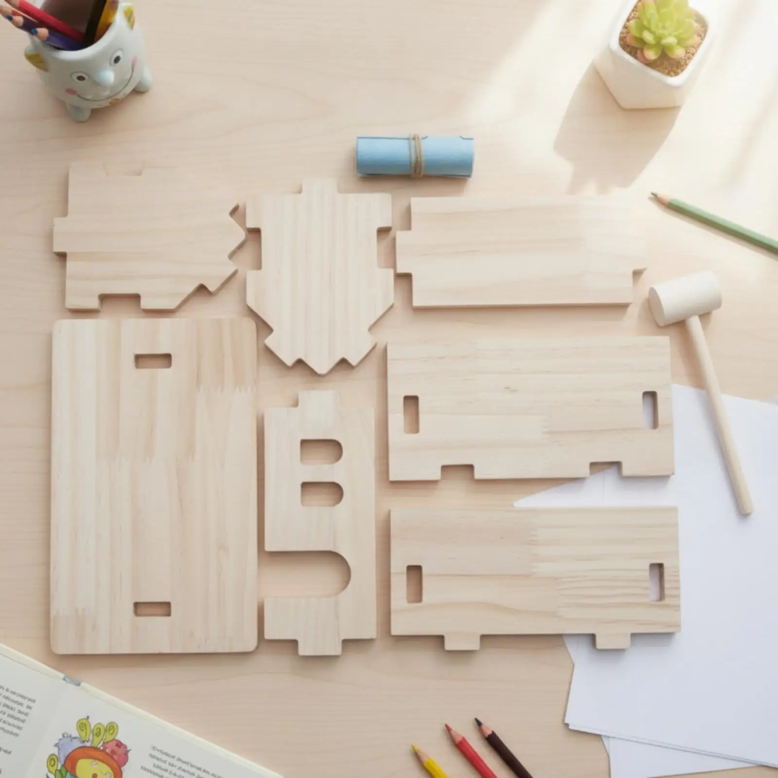 DIY House Kit with Hammer Unfinished Toy Hands-on for Woodworking Practice