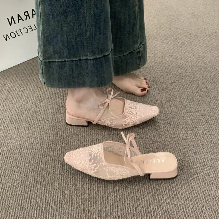 2025 zapatillas de verano tacones altos sandalias de mujer puntiagudas arco mulas zapatos mujer Marie Janes elegantes bombas gruesas vestido diapositivas