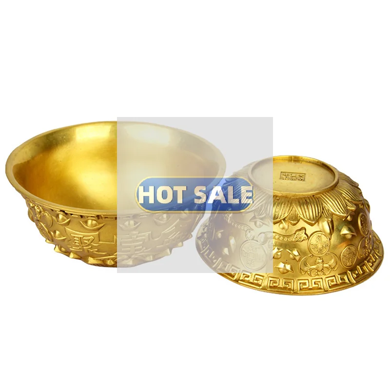 1pc Bowl Offering Basin Water Treasure Feng Shui Fruit Altar Golden Brass Meditation Cup Holder Wealth Supplies Good Money Luck