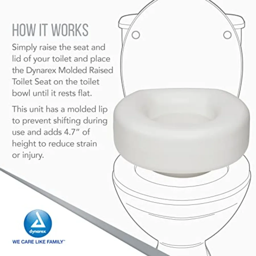 Dynarex Molded Raised Toilet Seat is a Lightweight Elevated Seat for Post-Surgery Patients or Having Difficulty Moving from Sta