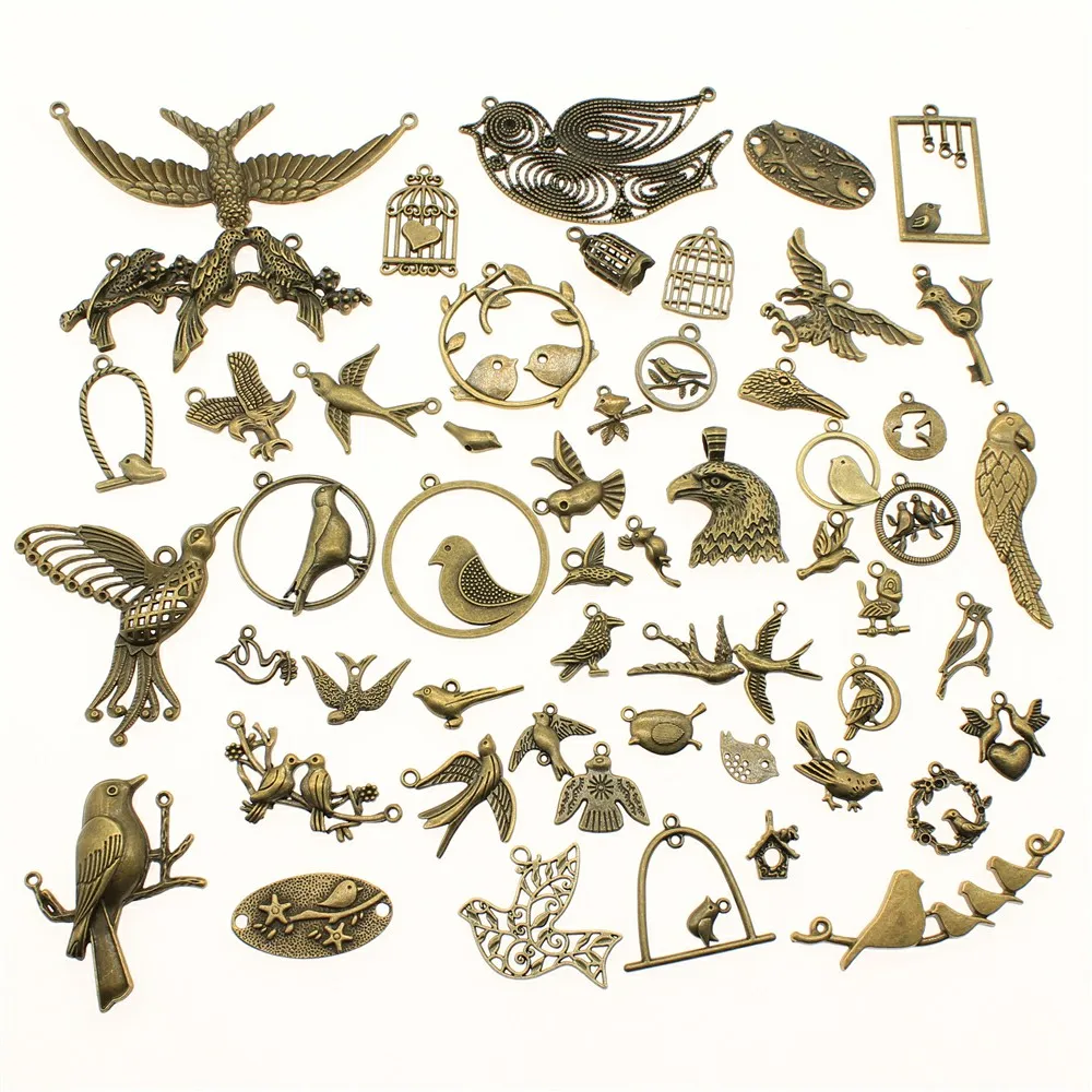 WYSIWYG 40g Antique Bronze Color Zinc Alloy Random Mix Styles Birds Charms DIY Handmade Craft For Jewelry Making