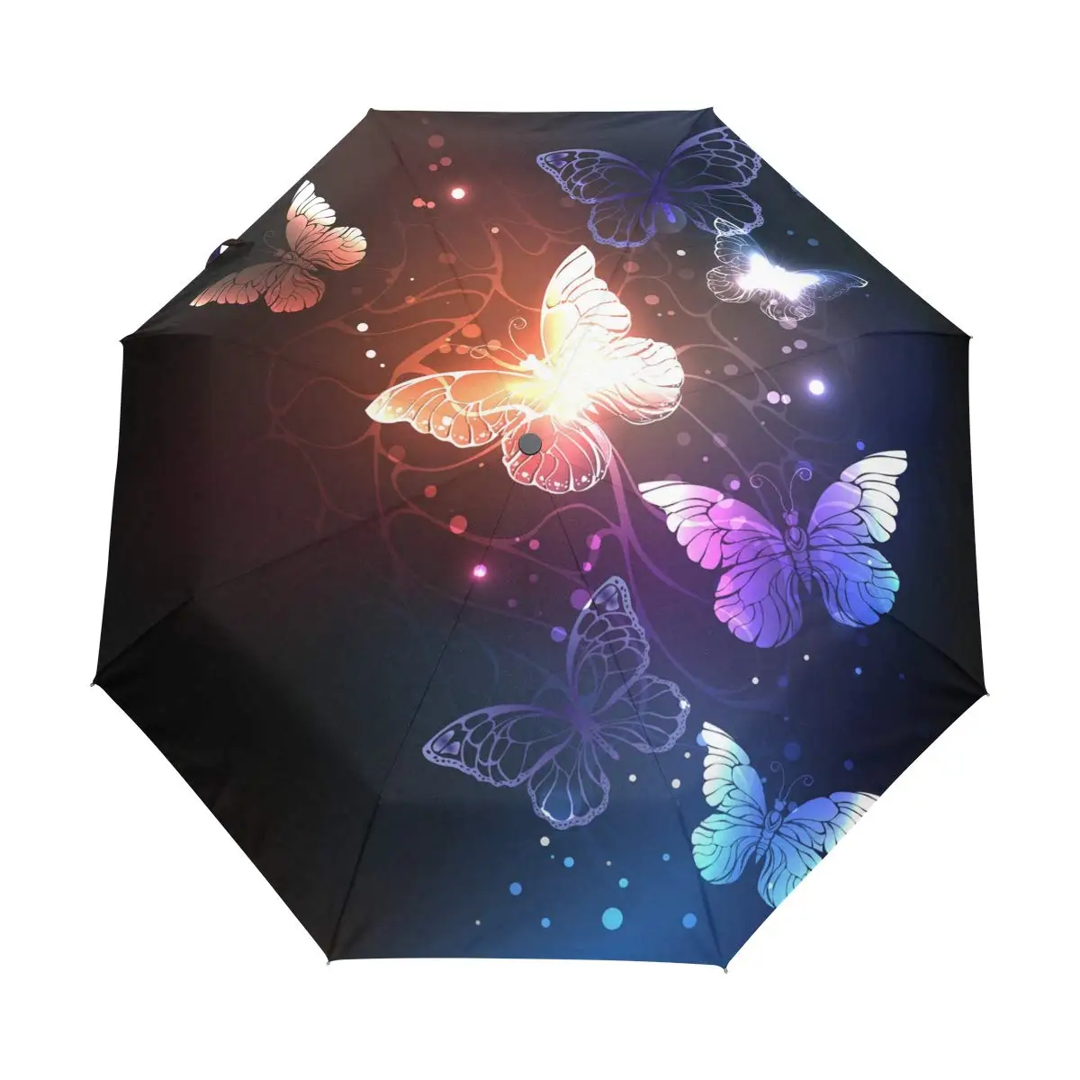 Flying Butterfly Travel Umbrellas Shiny Insect Folding Rain Umbrella Windproof Compact Lightweight for Teens Adults Women Girls